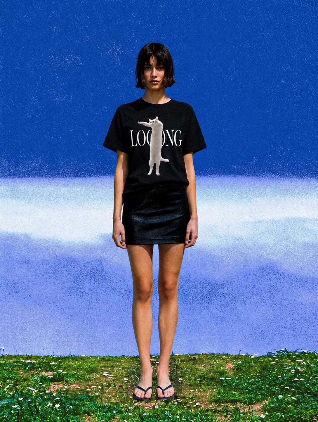 Looong Cat Black Tee