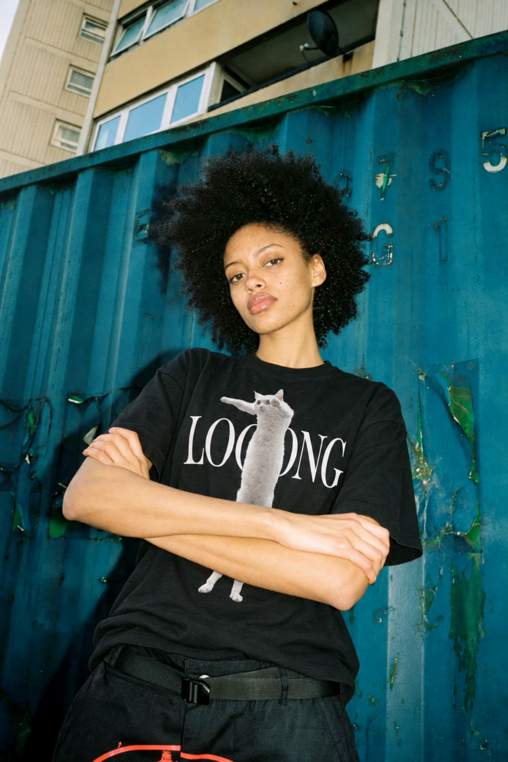 Looong Cat Black Tee