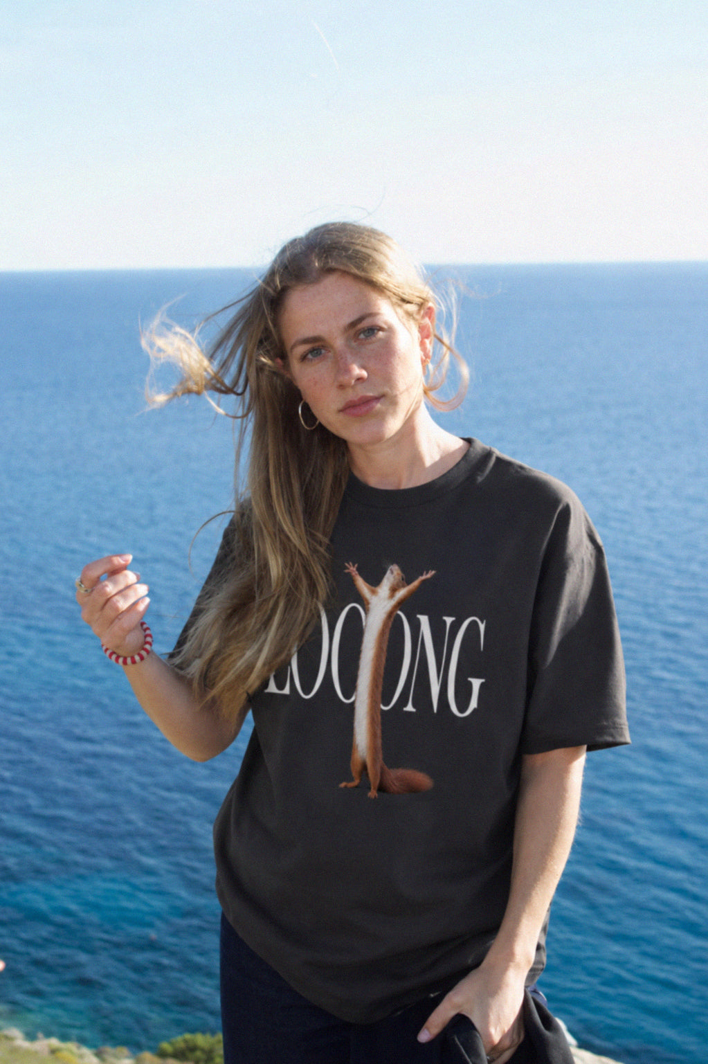 Looong Squirrel Black Tee